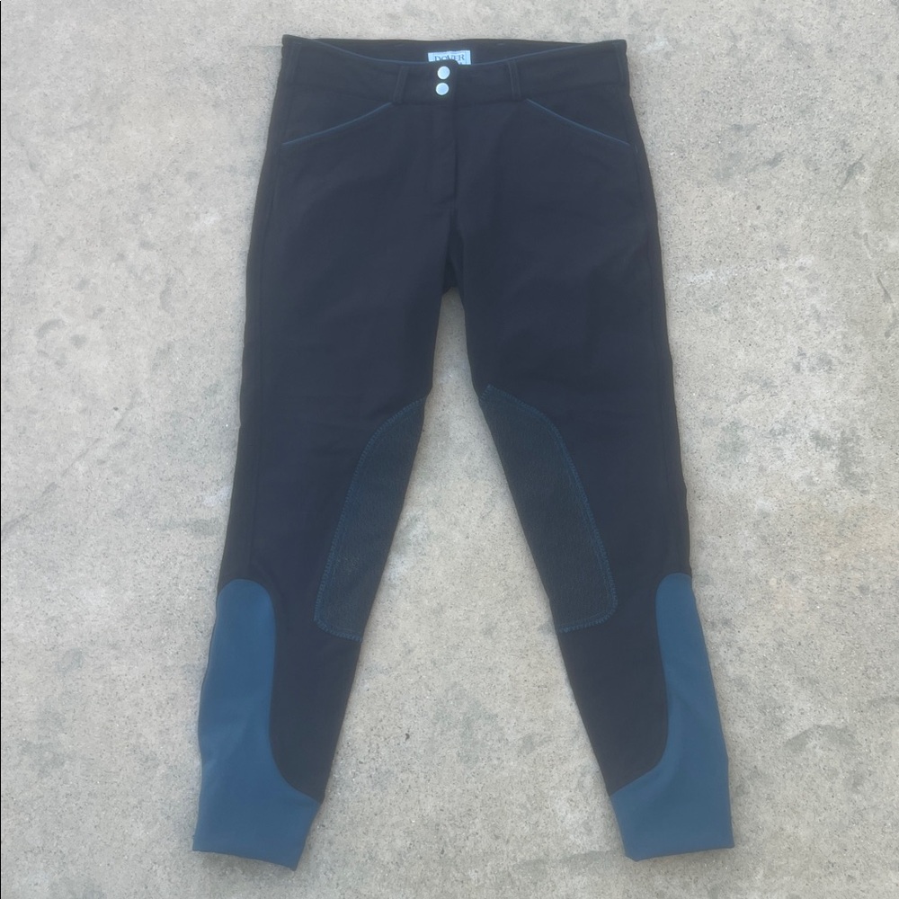 Dover Saddlery Women's Black/Teal Knee Patch Riding Breeches Size 29